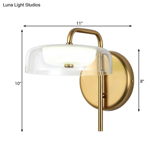 Post-Modern Gold Led Bedside Wall Sconce With Clear Glass Shade