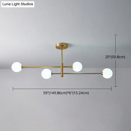 Post-Modern Gold Metal Chandelier With Glass Shades - Ideal For Living Room