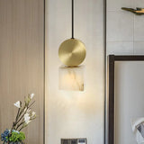 Post Modern Marble Pendant Lamp In White With Gold Top And 1 Head / Square Plate
