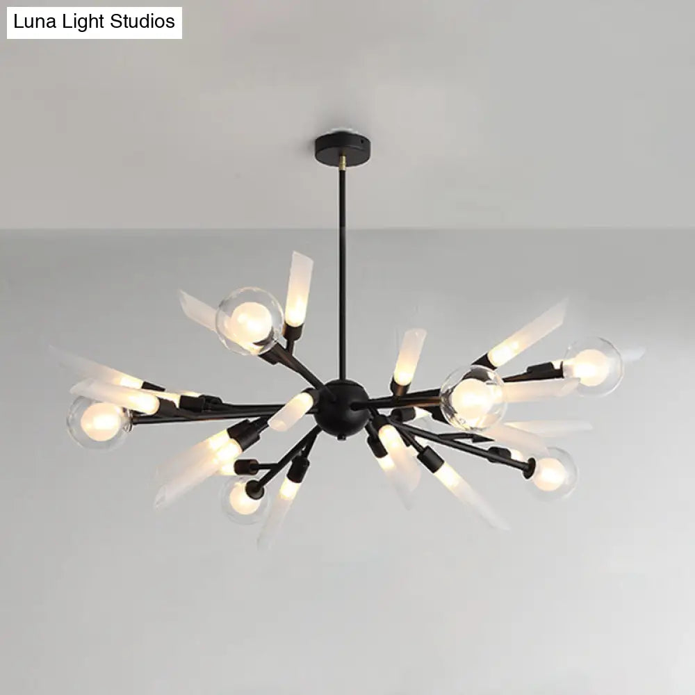 Post-Modern Metal Starburst Chandelier With Glass Shade For Living Room Ceiling