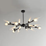 Post-Modern Metal Starburst Chandelier With Glass Shade For Living Room Ceiling 24 / Black