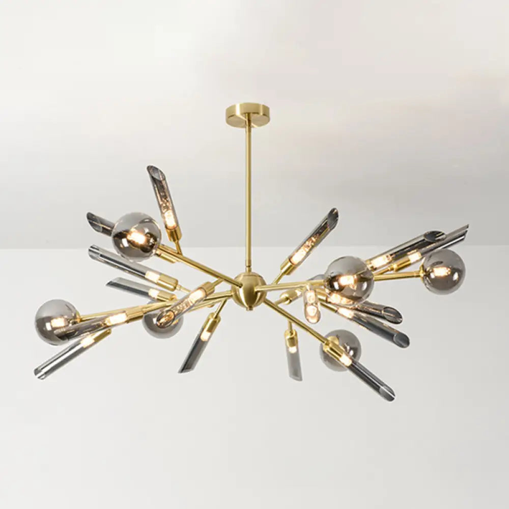 Post-Modern Metal Starburst Chandelier With Glass Shade For Living Room Ceiling 24 / Smoke Gray