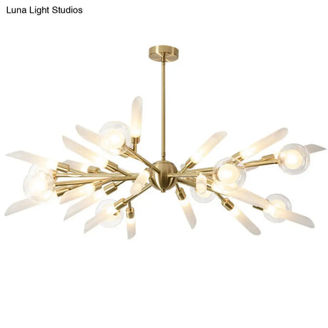 Post-Modern Metal Starburst Chandelier With Glass Shade For Living Room Ceiling