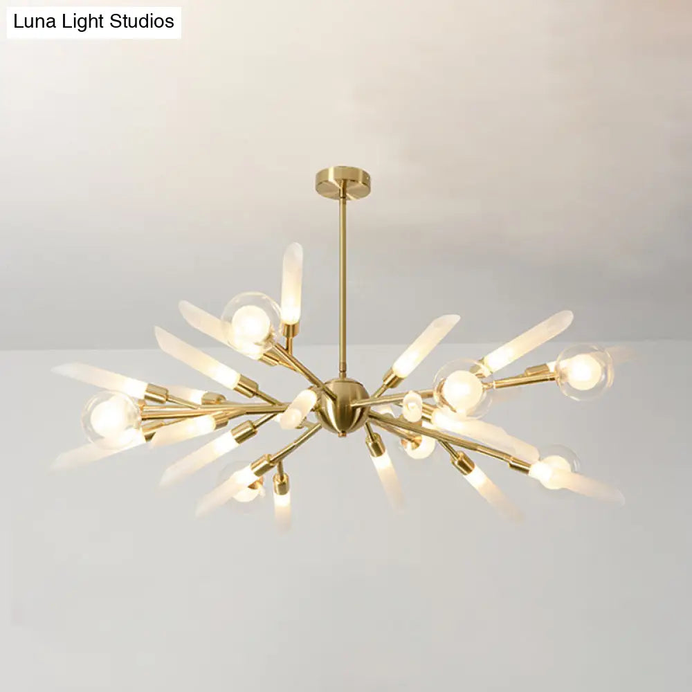 Post-Modern Metal Starburst Chandelier With Glass Shade For Living Room Ceiling