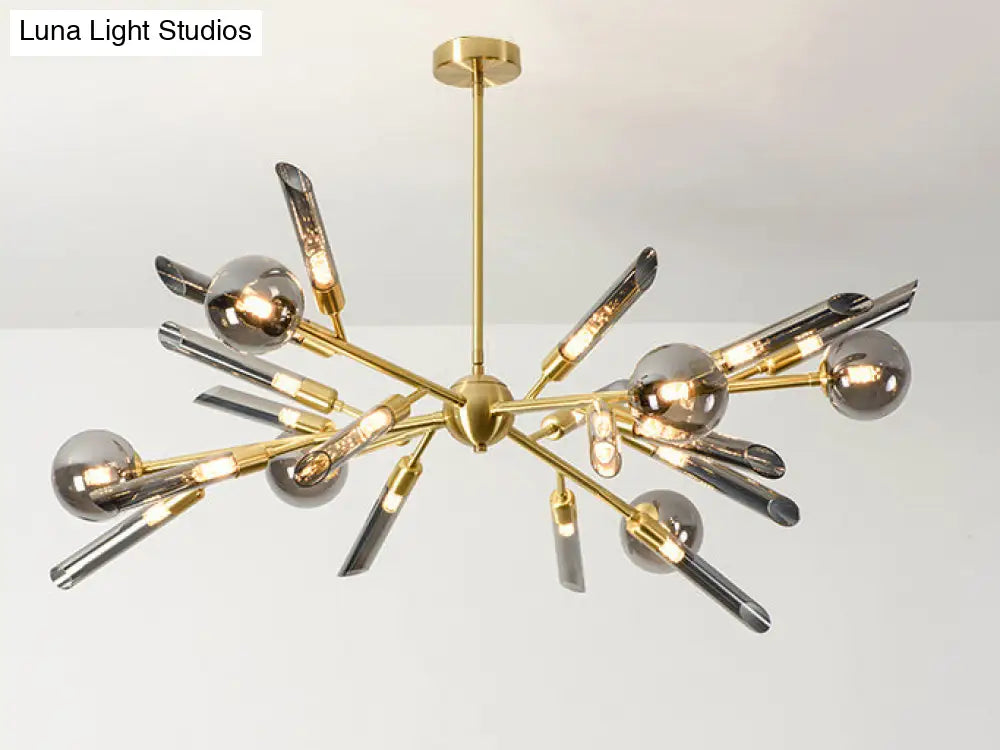 Post-Modern Metal Starburst Chandelier With Glass Shade For Living Room Ceiling
