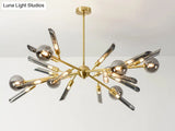 Post-Modern Metal Starburst Chandelier With Glass Shade For Living Room Ceiling
