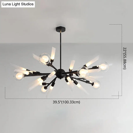 Post-Modern Metal Starburst Chandelier With Glass Shade For Living Room Ceiling