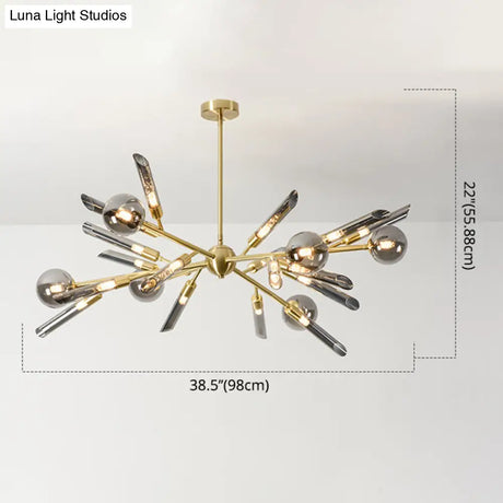 Post-Modern Metal Starburst Chandelier With Glass Shade For Living Room Ceiling