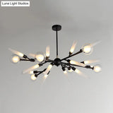 Post-Modern Metal Starburst Chandelier With Glass Shade For Living Room Ceiling