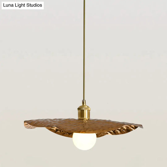 Lotus Leaf Pendant Lamp - Postmodern Hammered Metal 1-Light Brown / 15.5