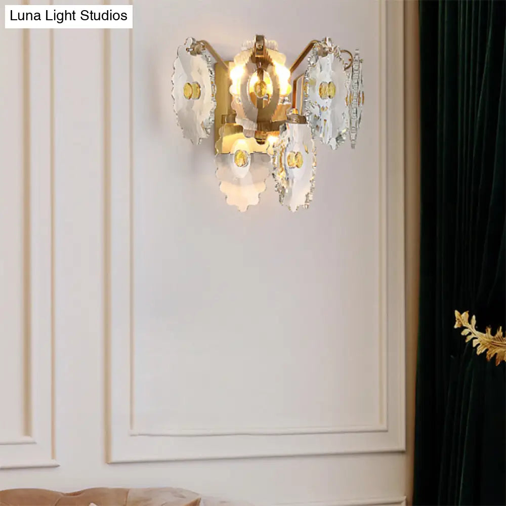 Postmodern 2-Light Wall Sconce With Clear Crystal And Green/Gold Gem Accent