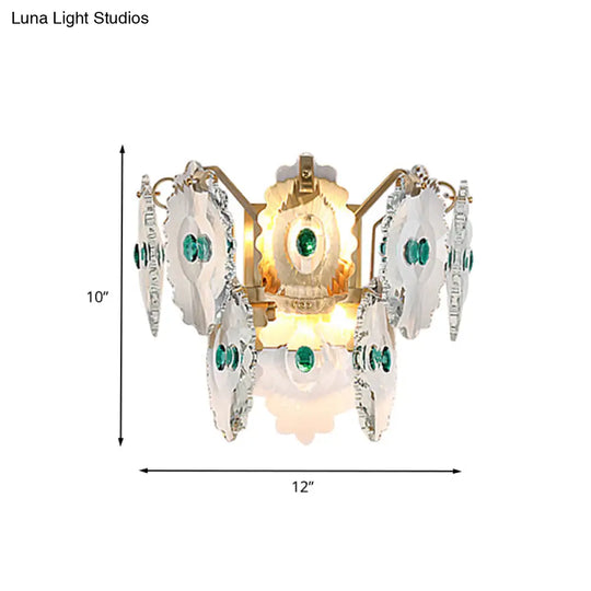 Postmodern 2-Light Wall Sconce With Clear Crystal And Green/Gold Gem Accent