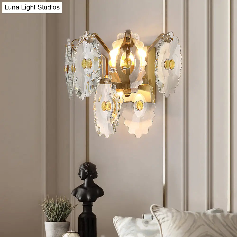 Postmodern 2-Light Wall Sconce With Clear Crystal And Green/Gold Gem Accent