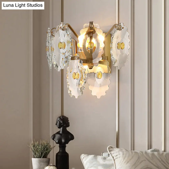 Postmodern 2-Light Wall Sconce With Clear Crystal And Green/Gold Gem Accent
