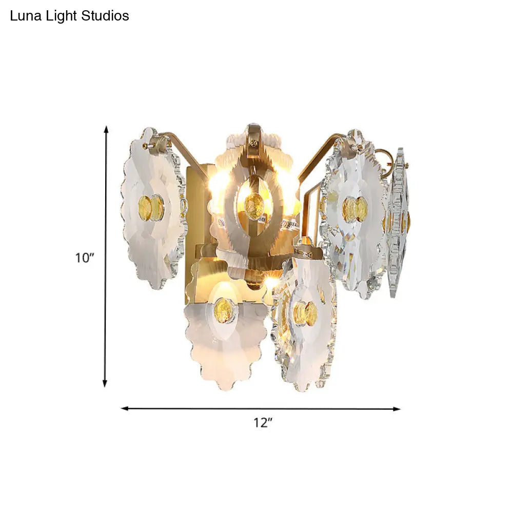 Postmodern 2-Light Wall Sconce With Clear Crystal And Green/Gold Gem Accent