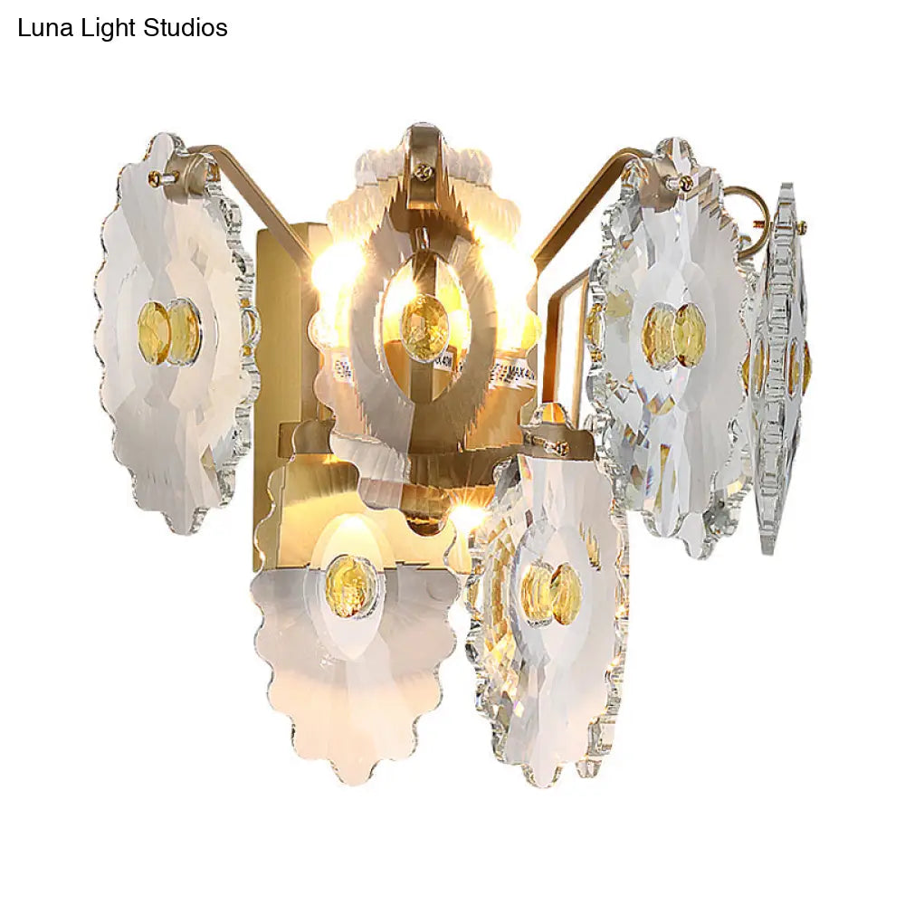 Postmodern 2-Light Wall Sconce With Clear Crystal And Green/Gold Gem Accent