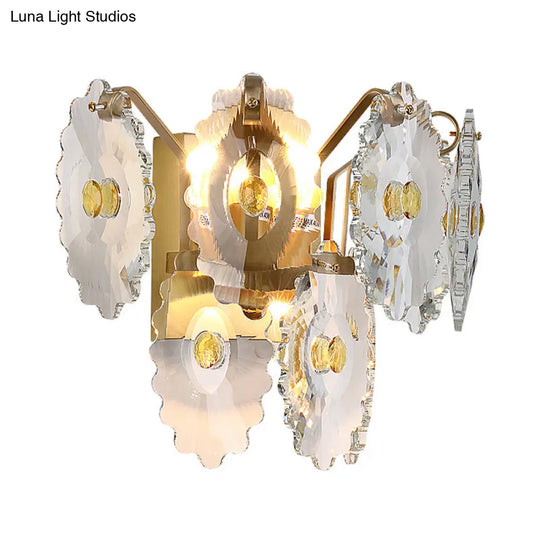 Postmodern 2-Light Wall Sconce With Clear Crystal And Green/Gold Gem Accent