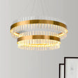 Postmodern 2-Tier Crystal Rod Living Room Pendant Light In Gold - 23.5/31.5 Wide Led Hanging Lamp /