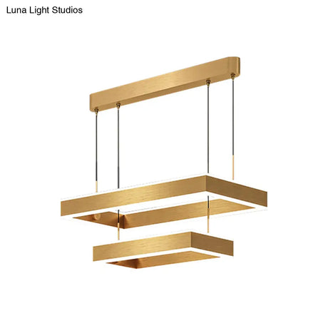 Postmodern Acrylic Gold Finish Led Chandelier - 2/3 Tiers Square/Rectangle Pendant Light For Living