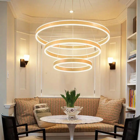 Postmodern Gold Ring Led Suspension Lamp - Ideal For Living Room In Warm/White Light