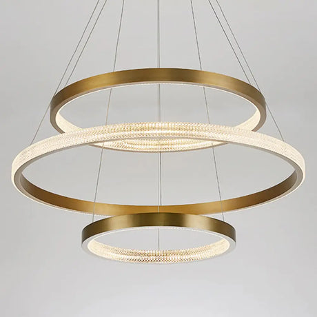 Postmodern Aluminum Led Chandelier With Gold Finish - 2/3 Tiered Hoop Pendant Light / 3 Tiers