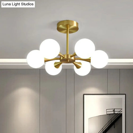 Postmodern Ball Glass Semi Flush Mount Ceiling Light With Brass Finish