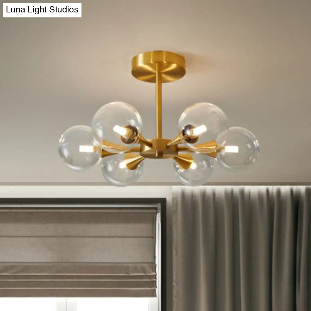 Postmodern Ball Glass Semi Flush Mount Ceiling Light With Brass Finish