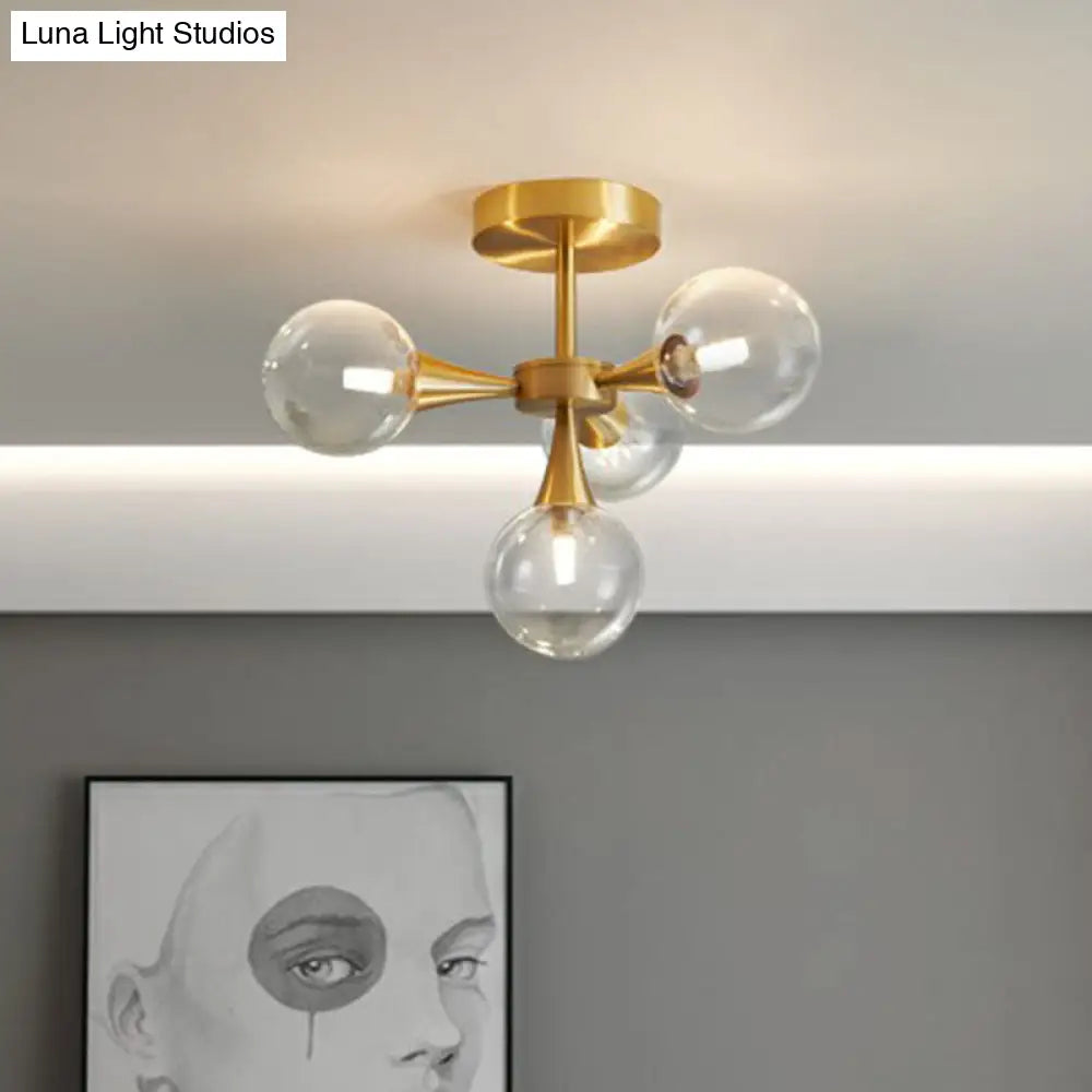 Postmodern Ball Glass Semi Flush Mount Ceiling Light With Brass Finish