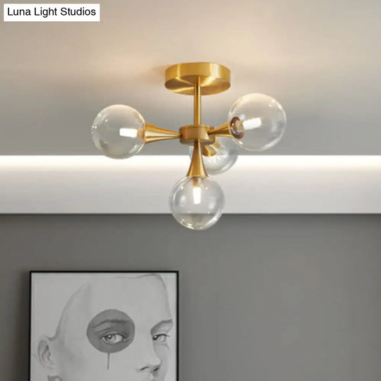 Postmodern Ball Glass Semi Flush Mount Ceiling Light With Brass Finish
