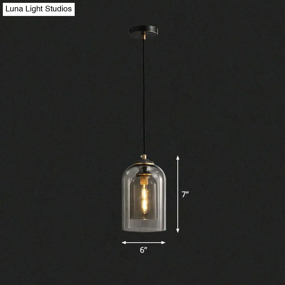 Modern Bedroom Hanging Lamp With Double Glass Cloche Shade Smoke Gray