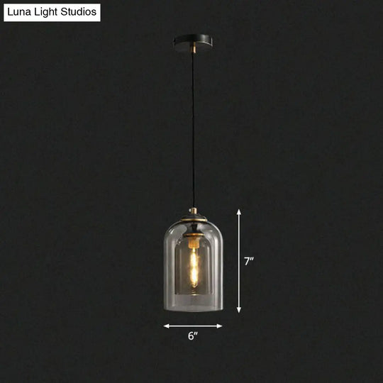 Modern Bedroom Hanging Lamp With Double Glass Cloche Shade Smoke Gray