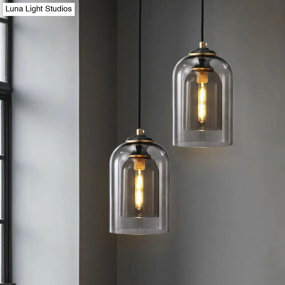 Postmodern Bedroom Hanging Lamp With Double Cloche Glass Shade - 1 Bulb Ceiling Light