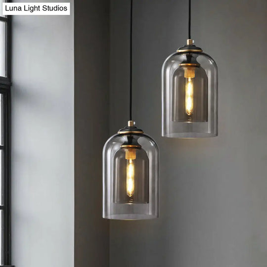 Postmodern Bedroom Hanging Lamp With Double Cloche Glass Shade - 1 Bulb Ceiling Light