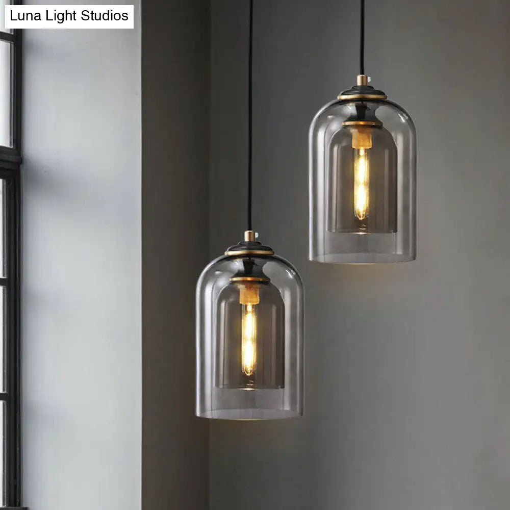 Modern Bedroom Hanging Lamp With Double Glass Cloche Shade