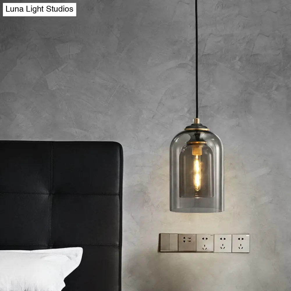 Modern Bedroom Hanging Lamp With Double Glass Cloche Shade