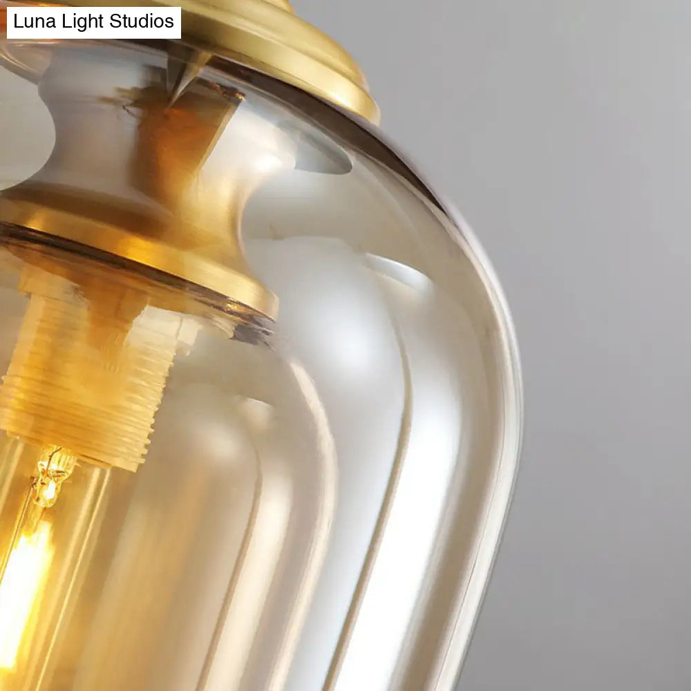 Postmodern Bedroom Hanging Lamp With Double Cloche Glass Shade - 1 Bulb Ceiling Light