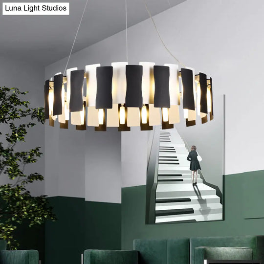 Modern Black & White Circular Chandelier Pendant Light - Creative Metal Design For Living Room