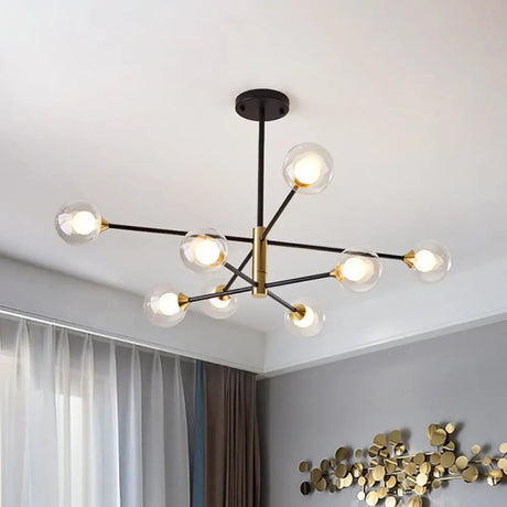 Postmodern Black & Gold Chandelier - 6/8 Lights Branch Design Clear Glass Shades 8 /