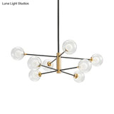 Postmodern Black & Gold Chandelier - 6/8 Lights Branch Design Clear Glass Shades