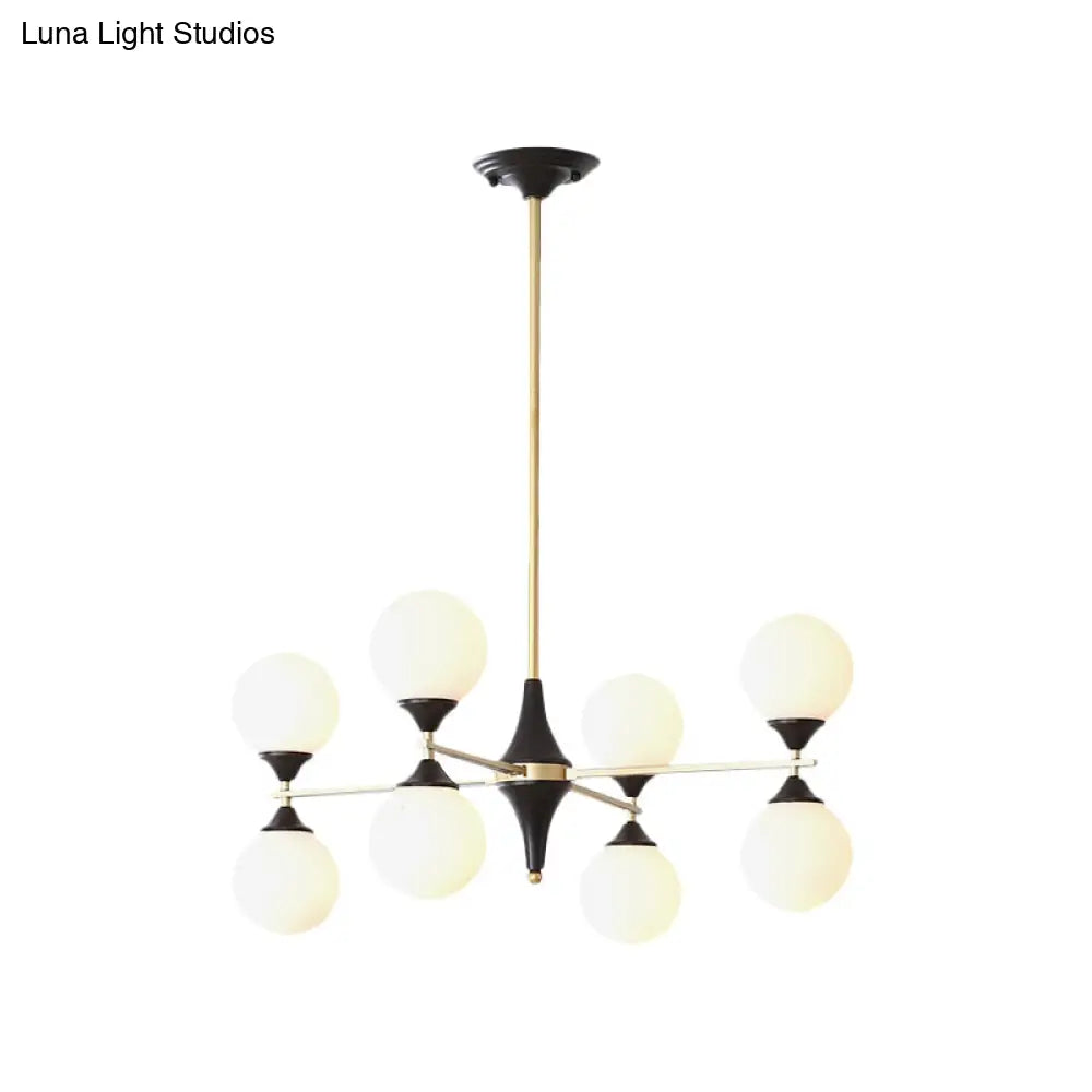 Postmodern Black-Gold Hanging Light With Ivory Glass Shades - 6/8/12 Heads