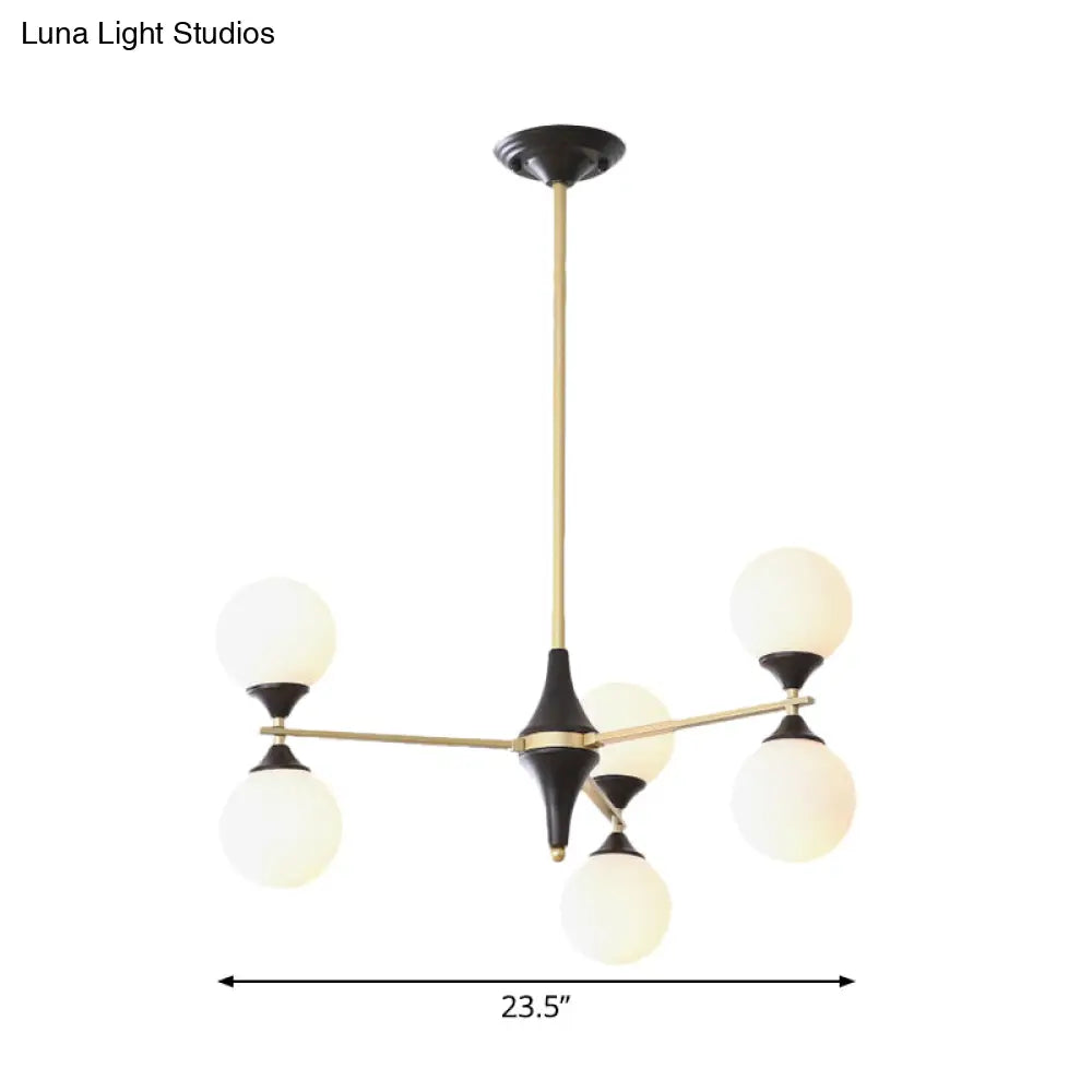Postmodern Black-Gold Hanging Light With Ivory Glass Shades - 6/8/12 Heads