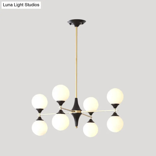 Postmodern Black-Gold Hanging Light With Ivory Glass Shades - 6/8/12 Heads
