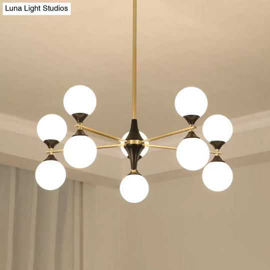 Postmodern Black-Gold Hanging Light With Ivory Glass Shades - 6/8/12 Heads