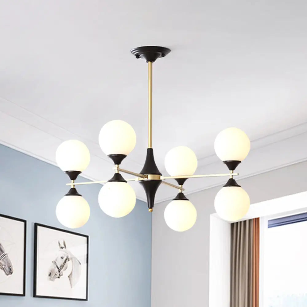 Postmodern Black-Gold Hanging Light With Ivory Glass Shades - 6/8/12 Heads 8 / Gold