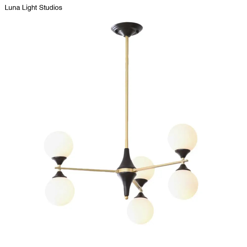 Postmodern Black-Gold Hanging Light With Ivory Glass Shades - 6/8/12 Heads