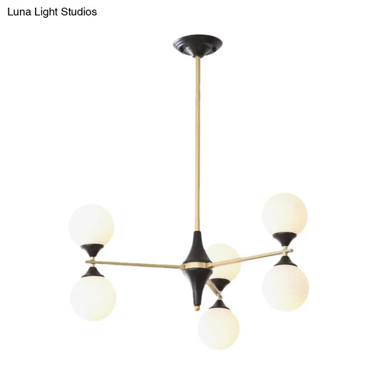 Postmodern Black-Gold Hanging Light With Ivory Glass Shades - 6/8/12 Heads