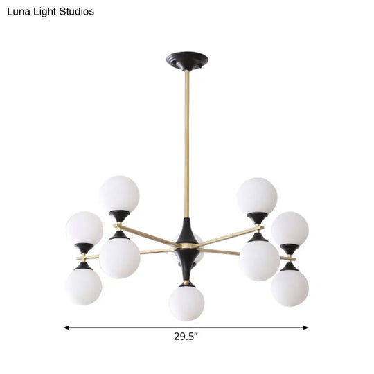 Postmodern Black-Gold Hanging Light With Ivory Glass Shades - 6/8/12 Heads
