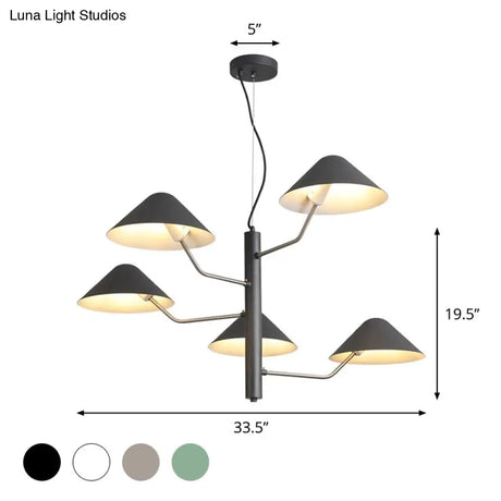 Postmodern Branch Suspension Light With Metal Cone Shades - Chandelier For Dining Room (3/5 Lights