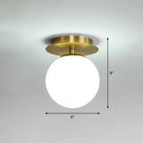 Postmodern Brass 1 - Light Semi Flush Mount Ceiling Fixture With Glass Shade For Foyer White