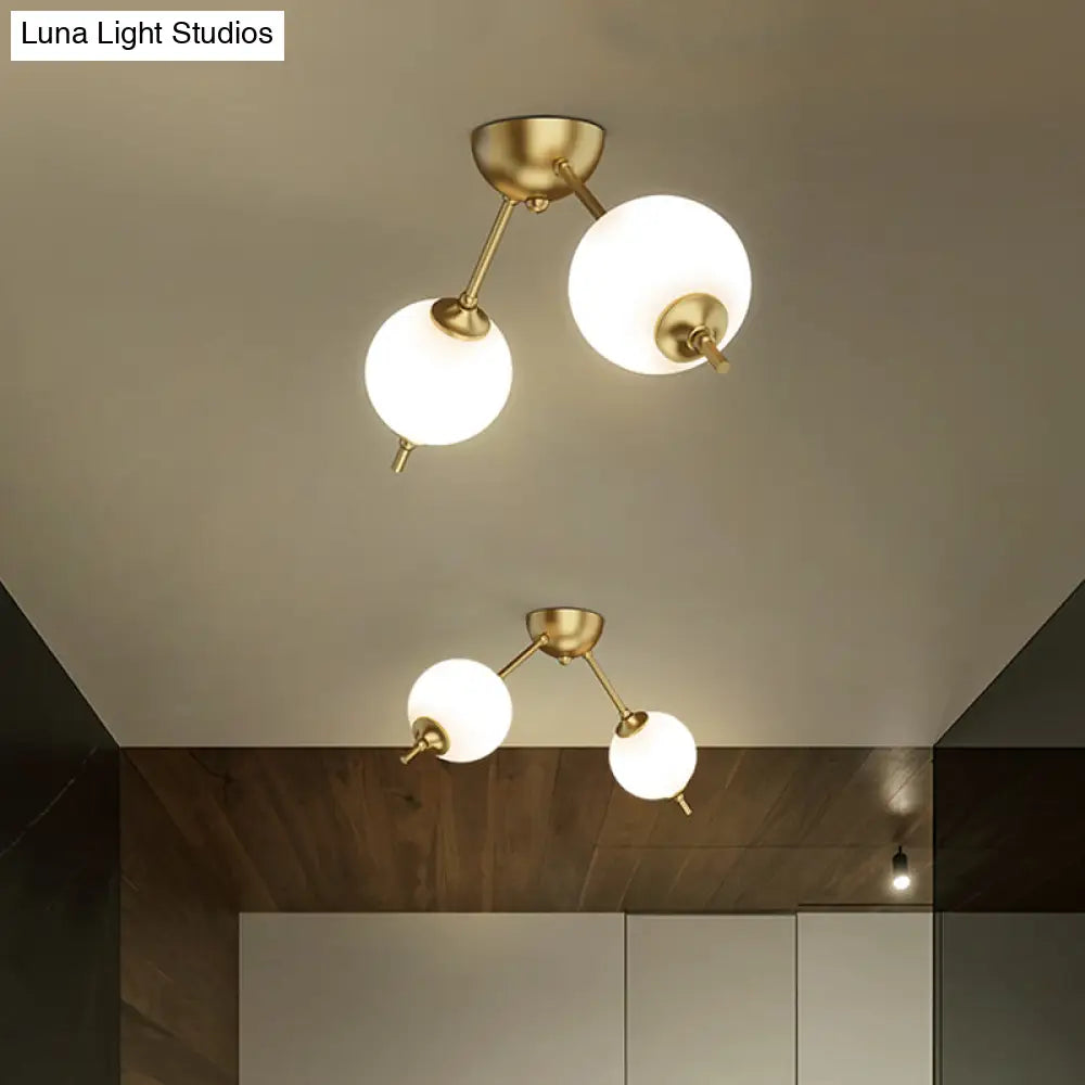 Postmodern Brass Ceiling Mount Light With Ivory Glass Shade - 2/3 Lights Semi Flush For Living Room